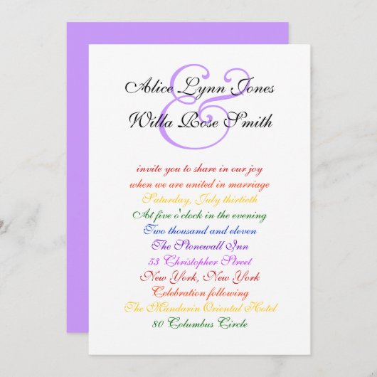 12x18 Gay Wedding Rainbow LGBT Pride Basic Einladung (Vorne/Hinten)