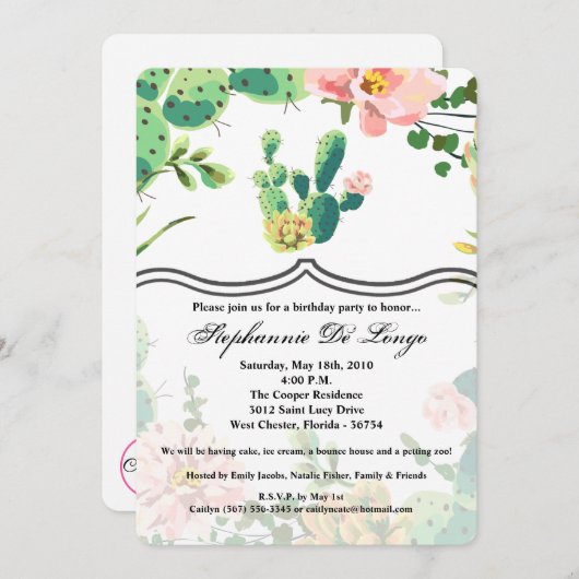12x18 Geburtstag Einladung Bohemische Kaktus Sukku (Vorne/Hinten)