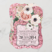 12x18 Geometric Garden Rose Glitt Hochzeit Einladu Einladung (Vorne/Hinten)