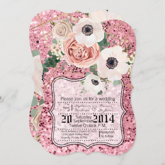 12x18 Geometric Garden Rose Glitt Hochzeit Einladu Einladung (Vorne/Hinten)