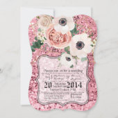 12x18 Geometric Garden Rose Glitt Hochzeit Einladu Einladung (Vorderseite)