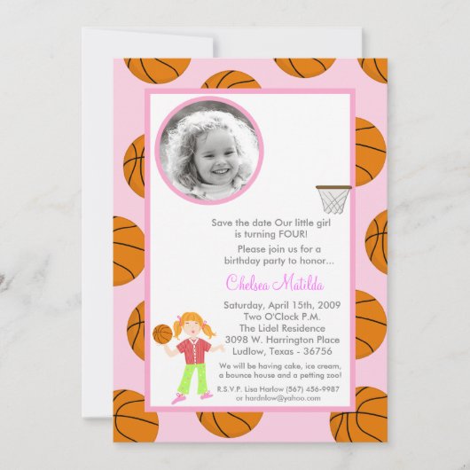 12x18 Girl Basket Ball Geburtstagsdusche Einladung (Vorderseite)