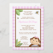 12x18 Girl Button Papgayo Monkey Einladung (Vorne/Hinten)