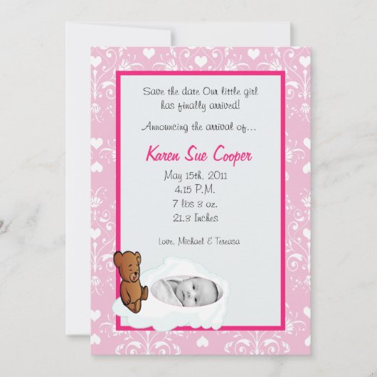 12x18 Girl Circle FOTO zur Cloud Birth Ankündigung (Vorderseite)