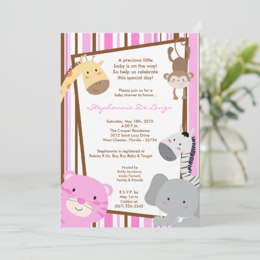 12x18 Girl Jungle Lion Monkey Babydusche Einladung (Stehend Vorderseite)