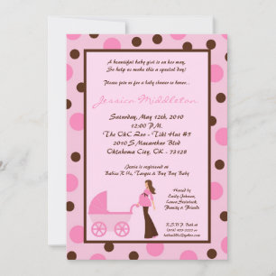 12x18 Girl Pink Mama Carriage Baby Dusche Einladun Einladung