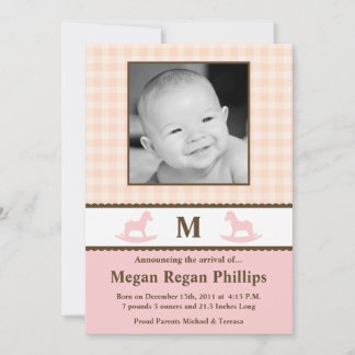 12x18 Girl Pink Monogram FOTO Geburtsankündigung Ankündigung