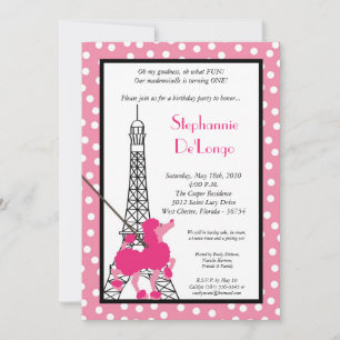 12x18 Girl Pink Poodle Paris Birthday Par Einladun Einladung