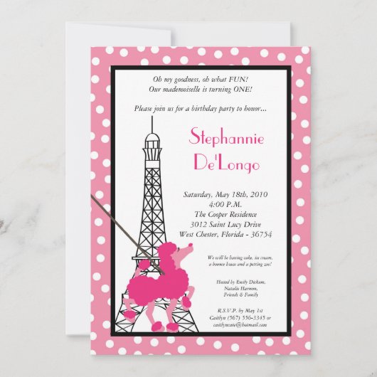12x18 Girl Pink Poodle Paris Birthday Par Einladun Einladung (Vorderseite)