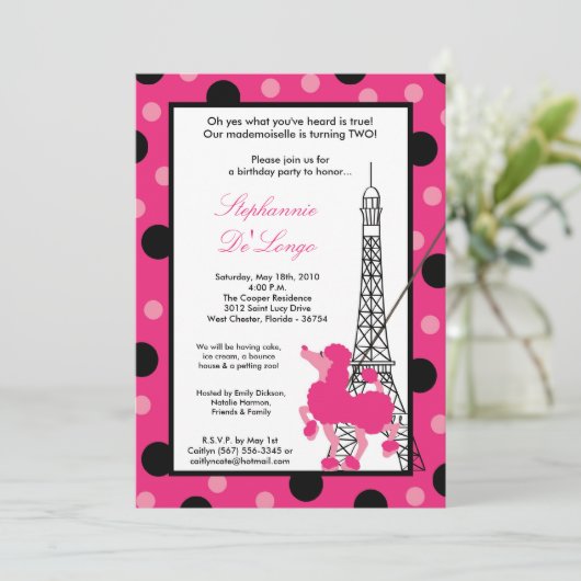 12x18 Girl Pink Poodle Paris Birthday Par Einladun Einladung (Stehend Vorderseite)