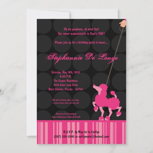 12x18 Girl Pink Poodle Paris Birthday Par Einladun Einladung (Vorderseite)