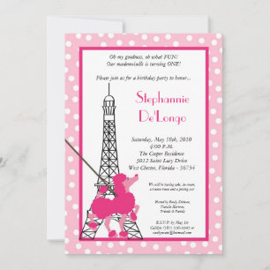12x18 Girl Pink Poodle Paris Birthday Par Einladun Einladung