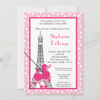 12x18 Girl Pink Poodle Paris Birthday Par Einladun Einladung