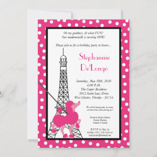 12x18 Girl Pink Poodle Paris Birthday Par Einladun Einladung