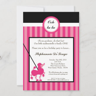 12x18 Girl Pink Poodle Paris Birthday Par Einladun Einladung
