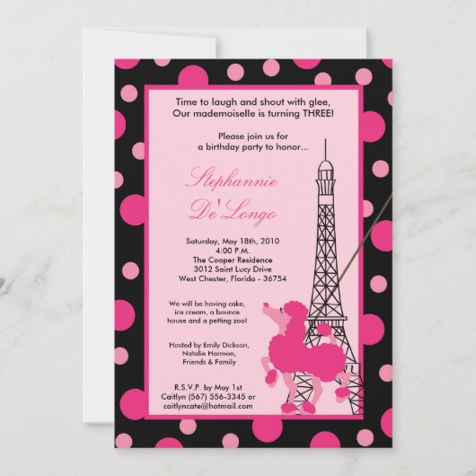 12x18 Girl Pink Poodle Paris Birthday Par Einladun Einladung (Vorderseite)