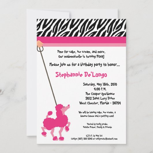 12x18 Girl Pink Poodle Paris Birthday Par Einladun Einladung (Vorderseite)