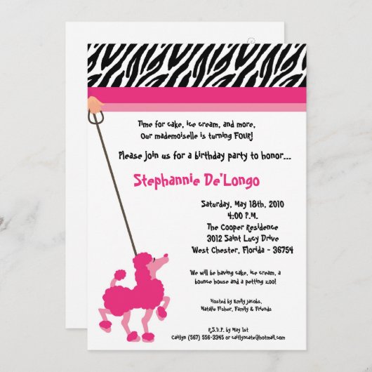 12x18 Girl Pink Poodle Paris Birthday Par Einladun Einladung (Vorne/Hinten)