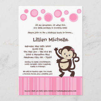 12x18 Girl Pink Pop Monkey Tanz Geburtstag Einladu Einladung