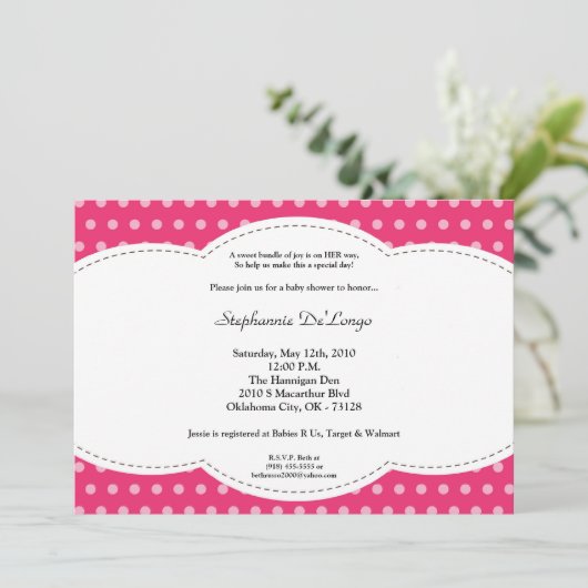 12x18 Girl Pink Punkt Poke Kinderdusche Einladung (Stehend Vorderseite)