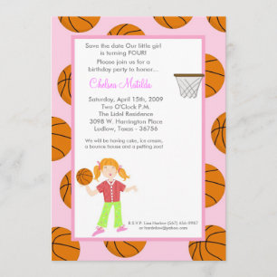 12x18 Girl Sports Basket Ball Kinderdusche Einladu Save The Date