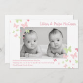 12x18 Girl Twins Butterfly Foto Geburtsankündigung Ankündigung (Vorne/Hinten)