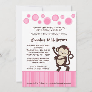 12x18 Girly Pink Monkey Dance Baby Dusche Einladun Einladung