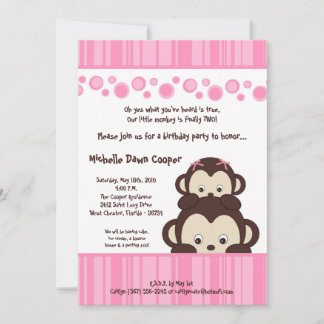 12x18 Girly Pink Pop Monkey zum Geburtstag Einladu Einladung
