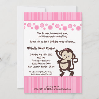 12x18 Girly Pink Pop Monkey zum Geburtstag Einladu Einladung