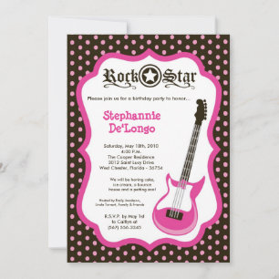 12x18 Girly Pink Rock Gitarre Geburtstag Par Einla Einladung