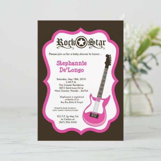 12x18 Girly Pink Rock Gitarre Kinderdusche Einladu Einladung (Stehend Vorderseite)