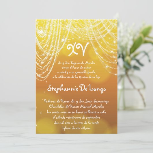 12x18 Glitz Glimmer Quinceanera Einladung zum Gebu (Stehend Vorderseite)