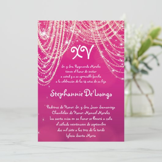 12x18 Glitz Glimmer Quinceanera Einladung zum Gebu (Stehend Vorderseite)