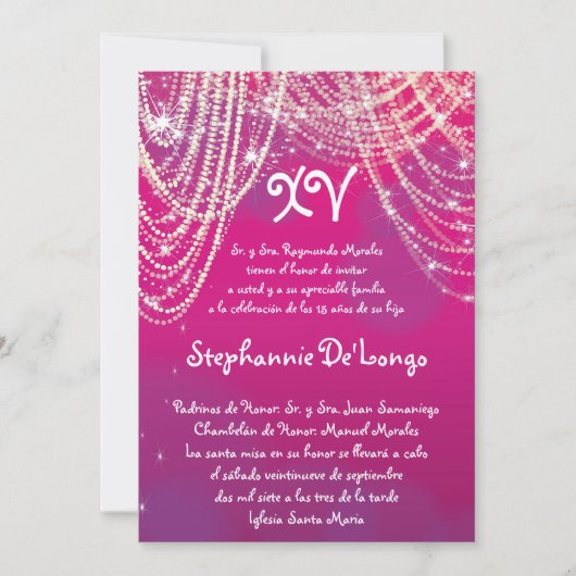 12x18 Glitz Glimmer Quinceanera Einladung zum Gebu (Vorderseite)
