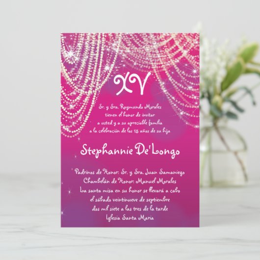 12x18 Glitz Glimmer Quinceanera Einladung zum Gebu (Stehend Vorderseite)