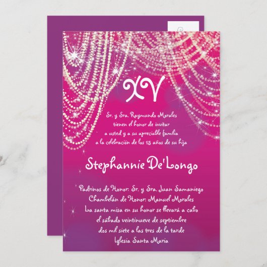 12x18 Glitz Glimmer Quinceanera Einladung zum Gebu (Vorne/Hinten)