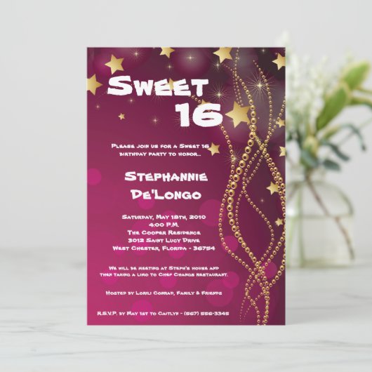 12x18 Glitz Glitzer Sweet 16 Birthday Einladung (Stehend Vorderseite)
