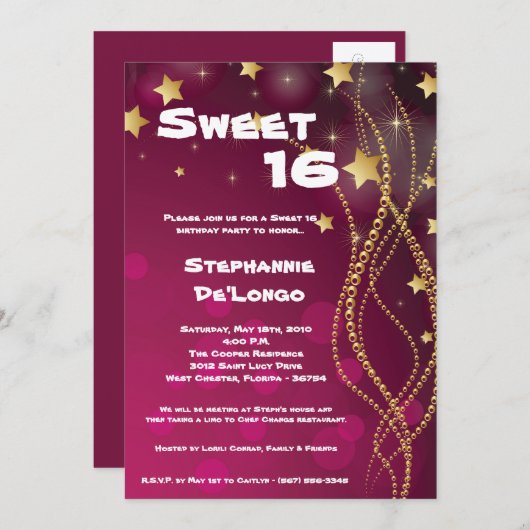 12x18 Glitz Glitzer Sweet 16 Birthday Einladung (Vorne/Hinten)