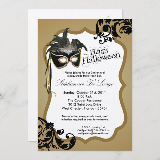 12x18 Gold Masquerade Maske Halloween Einladung (Vorne/Hinten)
