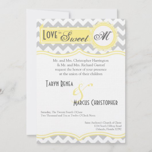 12x18 Graugelber Zickzack Streifen Einladung zur H (Vorderseite)