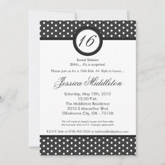12x18 Gray White Polka Dot 16. Geburtstagseinladun Einladung