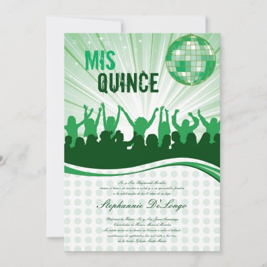 12x18 Green Dance Party Quinceanera Einladung (Vorderseite)