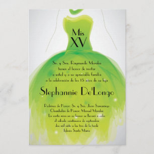 12x18 Green Dress Quinceanera Birthday Einladung