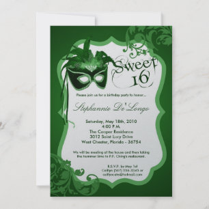 12x18 Green Masquerade Mask 16 Geburtstag Einladun Einladung