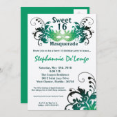 12x18 Green Masquerade Sweet 16 Geburtstag Einladu Einladung (Vorne/Hinten)