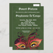 12x18 Green Masquerade Sweet 16 Geburtstag Einladu Einladung (Vorne/Hinten)