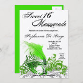 12x18 Green Masquerade Sweet 16 Geburtstag Einladu Einladung (Vorne/Hinten)