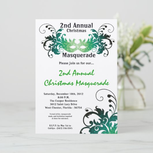 12x18 Green Masquerade Weihnachten XMAS Einladung (Stehend Vorderseite)