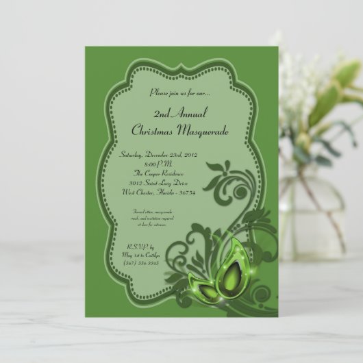 12x18 Green Masquerade Weihnachten XMAS Einladung (Stehend Vorderseite)