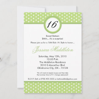 12x18 Green White Polka Dot 16. Geburtstag Einladu Einladung